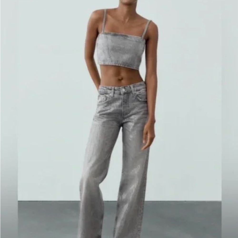 Zara two-piece sequin denim set